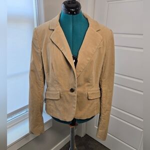 LOFT ANN TAYLOR TAN CORDUROY ONE BUTTON BLAZER NAVY BLUE LINING WOMEN 4 AUTUMN